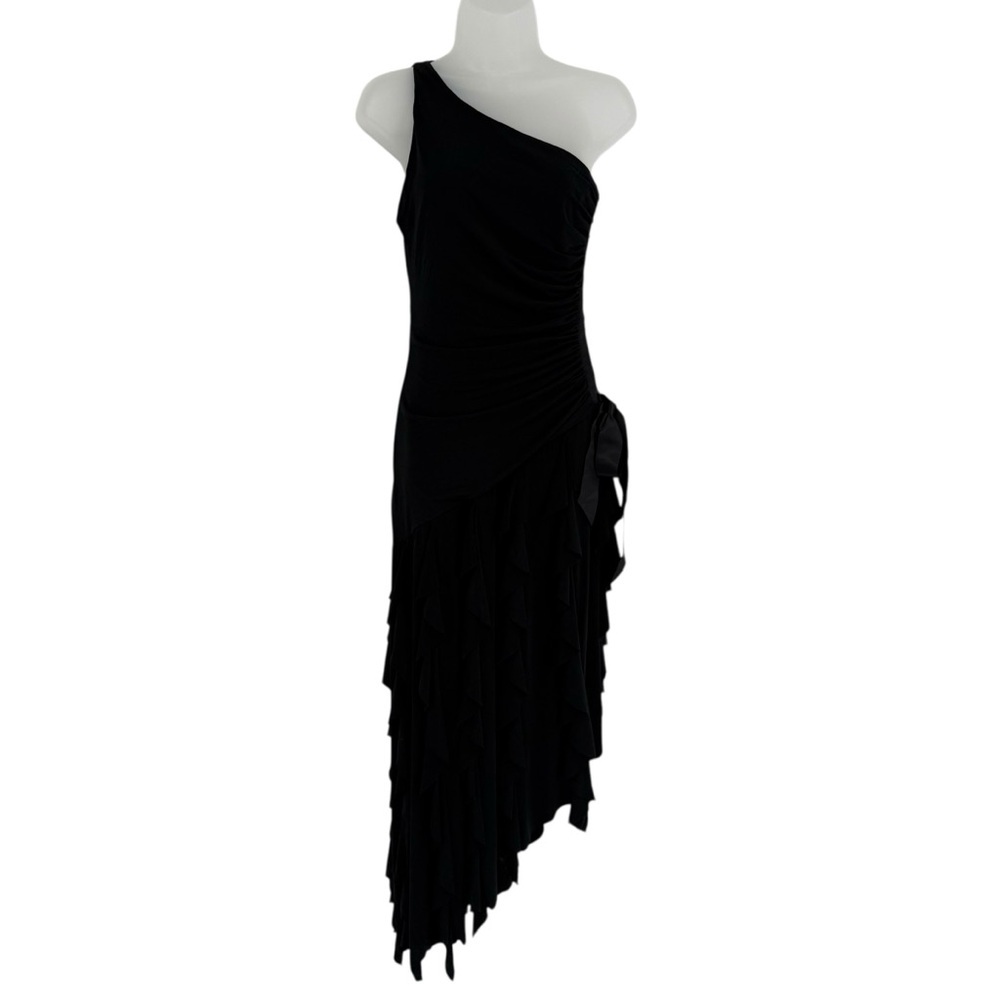 Scott McClintock Womens Size 6 Black Ruffle-Skirt One Shoulder Asymmetric Dress